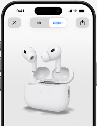 تُظهر شاشة iPhone عرض سماعات AirPods Pro باستخدام الواقع المعزز.