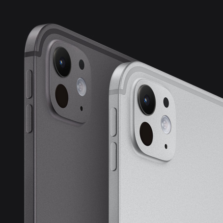 Δύο μοντέλα, iPad Pro, Διαστημικό Μαύρο, πίσω εξωτερική πλευρά, iPad Pro, ασημί, πίσω εξωτερική πλευρά, σύστημα κάμερας Pro