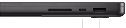 MacBook Pro 14 дюймів із чипом M4, закритий, справа, показано слот для SDXC-карт, один порт Thunderbolt 4 та порт HDMI